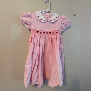 Little English Pink Seersucker Smocked Heart Dress